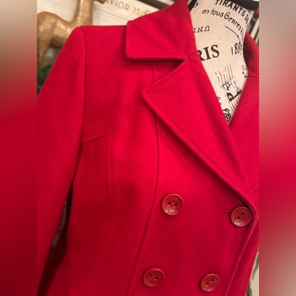 Guess Red Wool Blend Double Breasted Big Button Pea Coat Women’s Medium Luxury - Picture 2 of 8